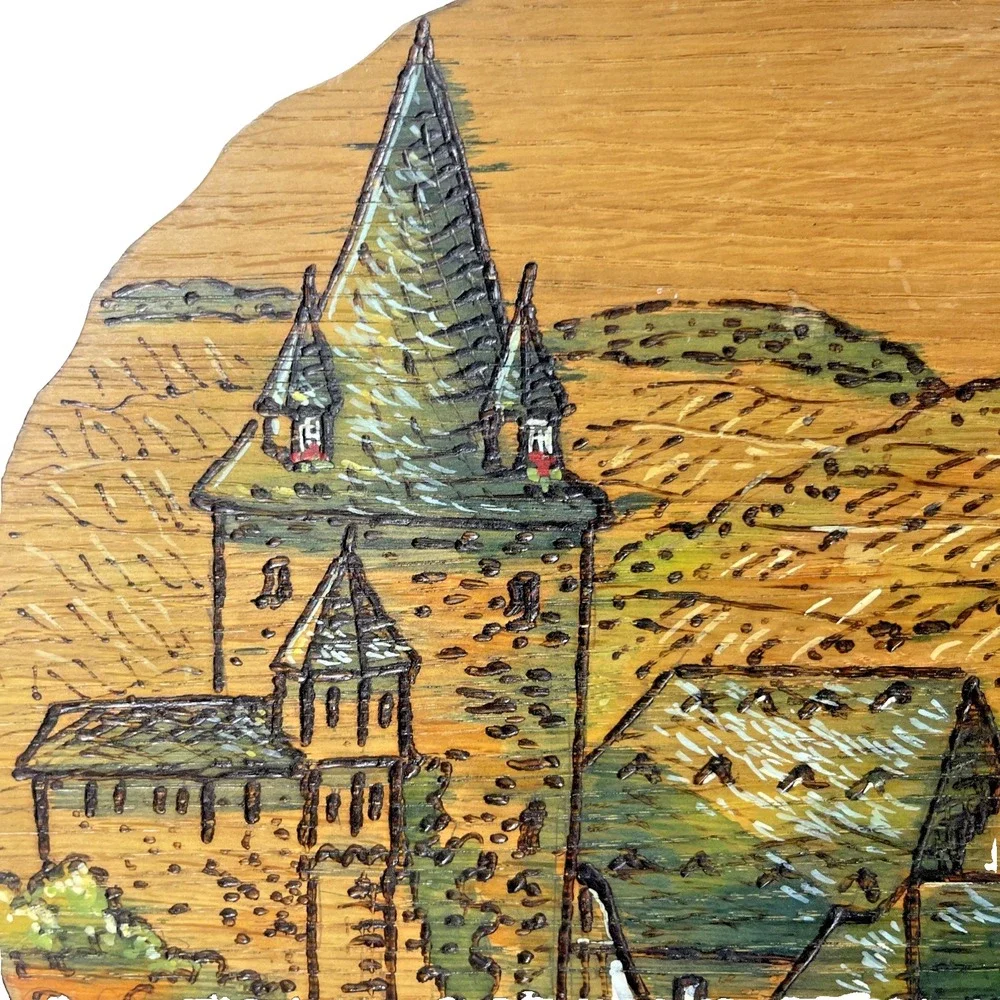 Burg Stahleck Bacharach Germany Hand-Burned Wood Plaque 2010 Arno Stassen